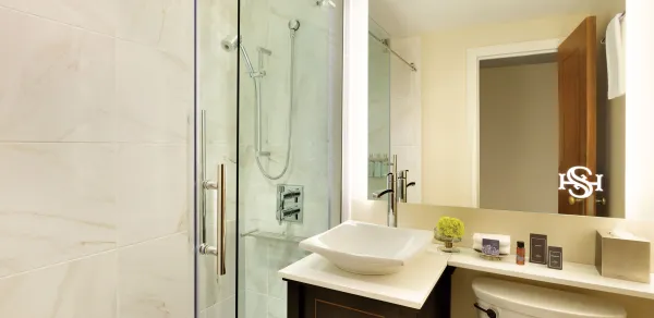 Photograph of Hotel Saranac's standard bathroom