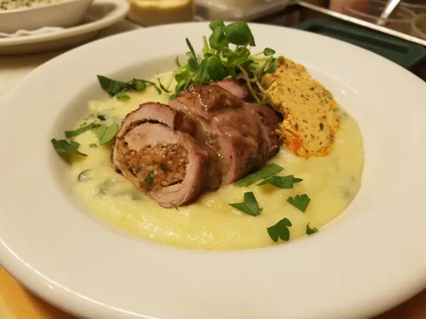 Photo of a gourmet dinner dish at Blue Moon Cafe in Saranac Lake