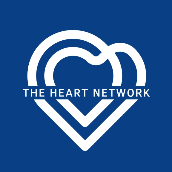 A blue background with white heart and The Heart Network across.