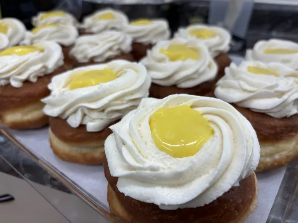 Lemon curd topped donut.