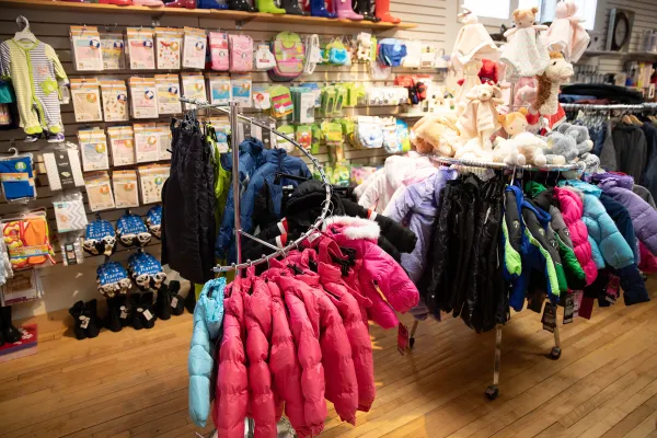 Colorful coats on a rack