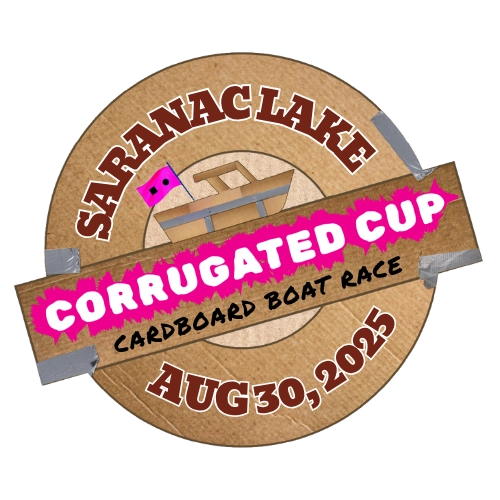 brown cardboard circle with pink banner listing details of the event 