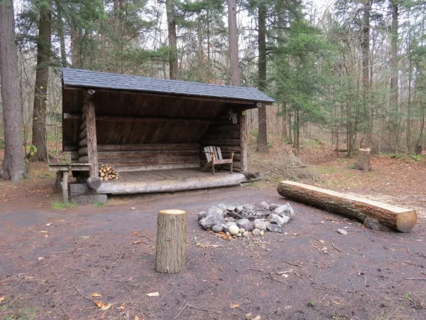 A lean-to with a firepit
