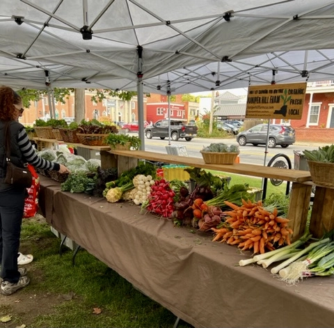 A tent filled with fall harvest