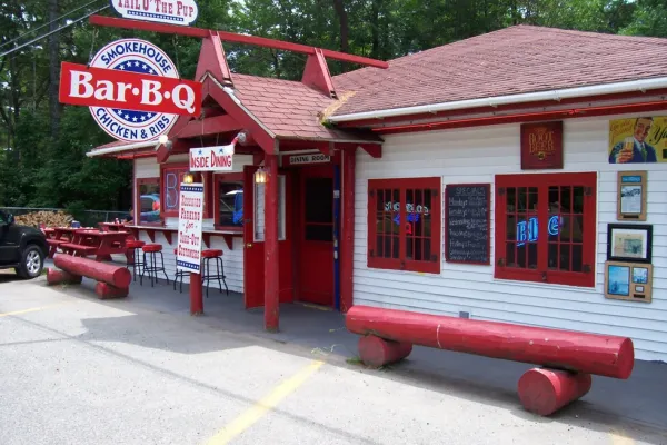 White with Red exterior of Tail of the Pup BBQ