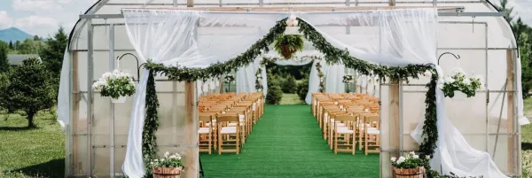 Inside the green house decorated for events