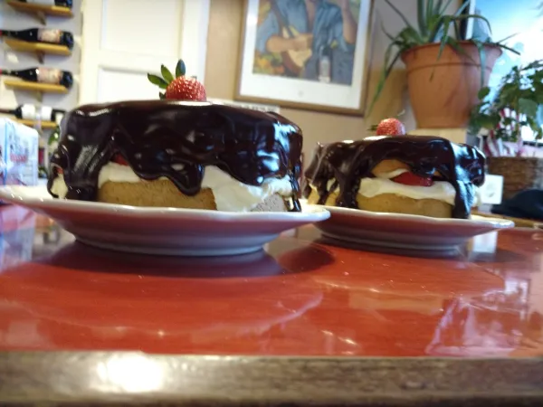 Photo of a gourmet dessert dish at Blue Moon Cafe in Saranac Lake