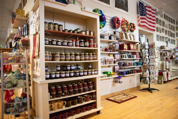 Jars of jellies on a shelf