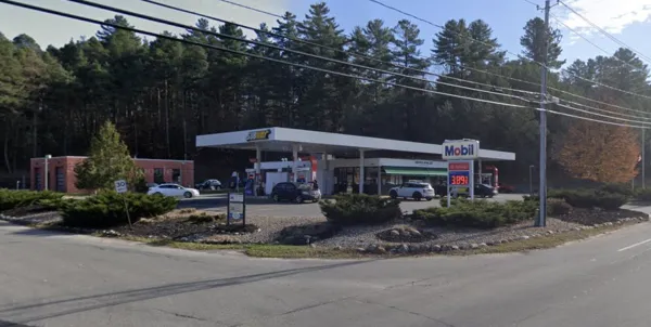 The parking area and gas pumps at Hyde Mobil in Saranac Lake.