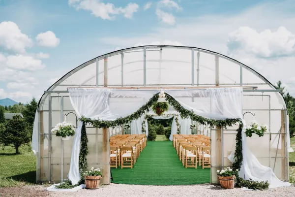 A green house decorated for events.