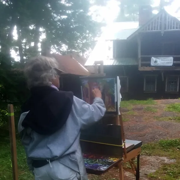 The artist Diane Leifheit creates en Plein Air.