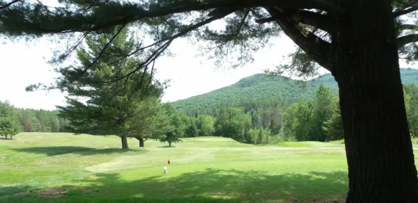 Mountains in the background of the course.