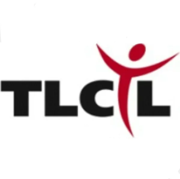 "T" "L" "C" an illustration of an I to look like a person with their hands over their head "L"