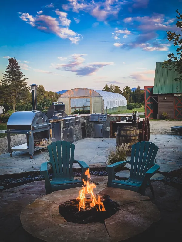 Fire pit with adirondack chairs