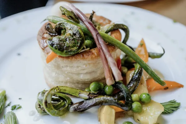 Scallop with fiddleheads