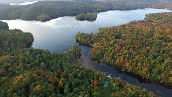 An aerial view of a lake