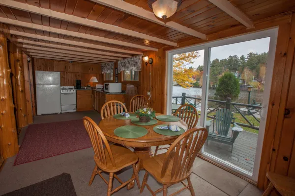 The dining room overlooking a porch