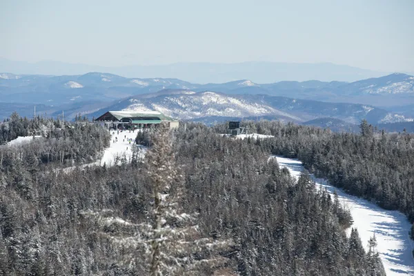 A ski area's lodge on a summit
