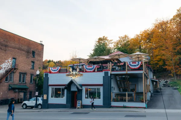 Exterior of Bitters & Bones in Saranac Lake, NY.