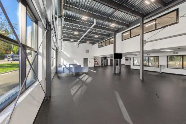 An angled view of the foyer at the Saranac Lake Civic Center.