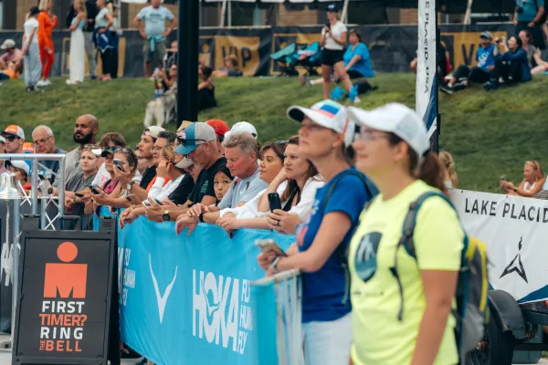 Ironman spectators along barricade line