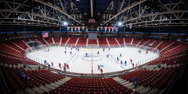 Inside ice hockey rink
