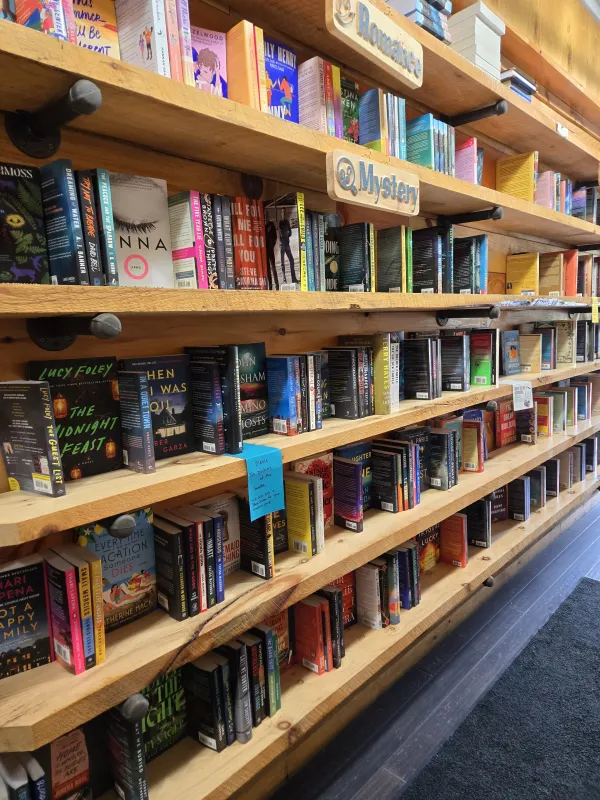 Expansive shelves of Mystery Books