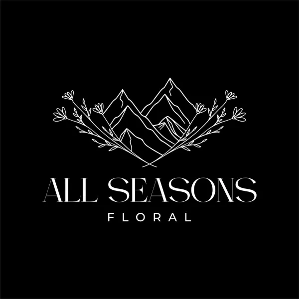 Black background with white lettering for All Seasons Floral.