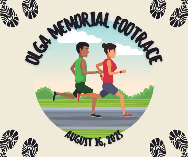 two cartoon runners on nature path