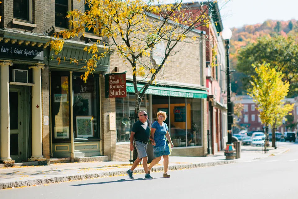 Art galleries in Saranac Lake in the fall.